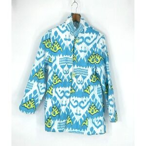 Patty Kim Size L Small Green Blue White Quilted Cotton Reversible Jacket